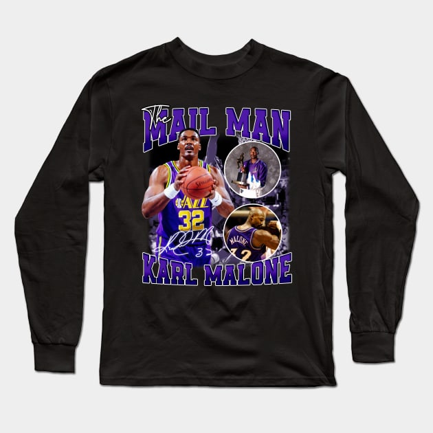 Karl Malone The Mail Man Basketball Legend Signature Vintage Retro 80s 90s Bootleg Rap Style Long Sleeve T-Shirt by CarDE